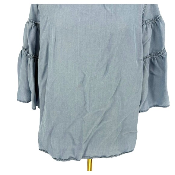 J. Jill Denim Blue Chambray Tiered Ruffle Bell Sleeve Blouse Top XLP Beachy READ - Picture 6 of 16